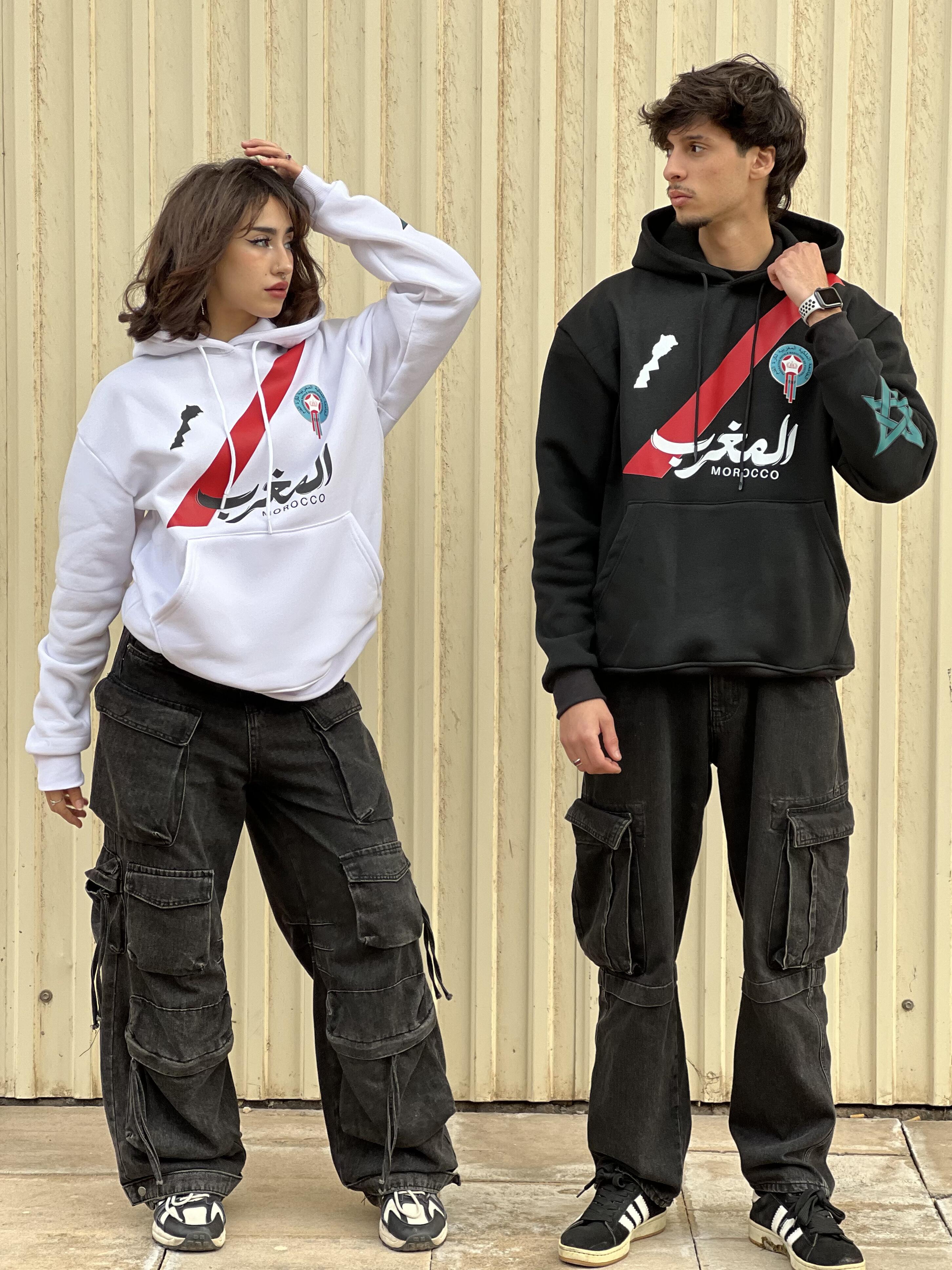 Sweat à Capuche "Héritage Maroc" - Édition Streetwear Unisexe (Noir & Blanc)