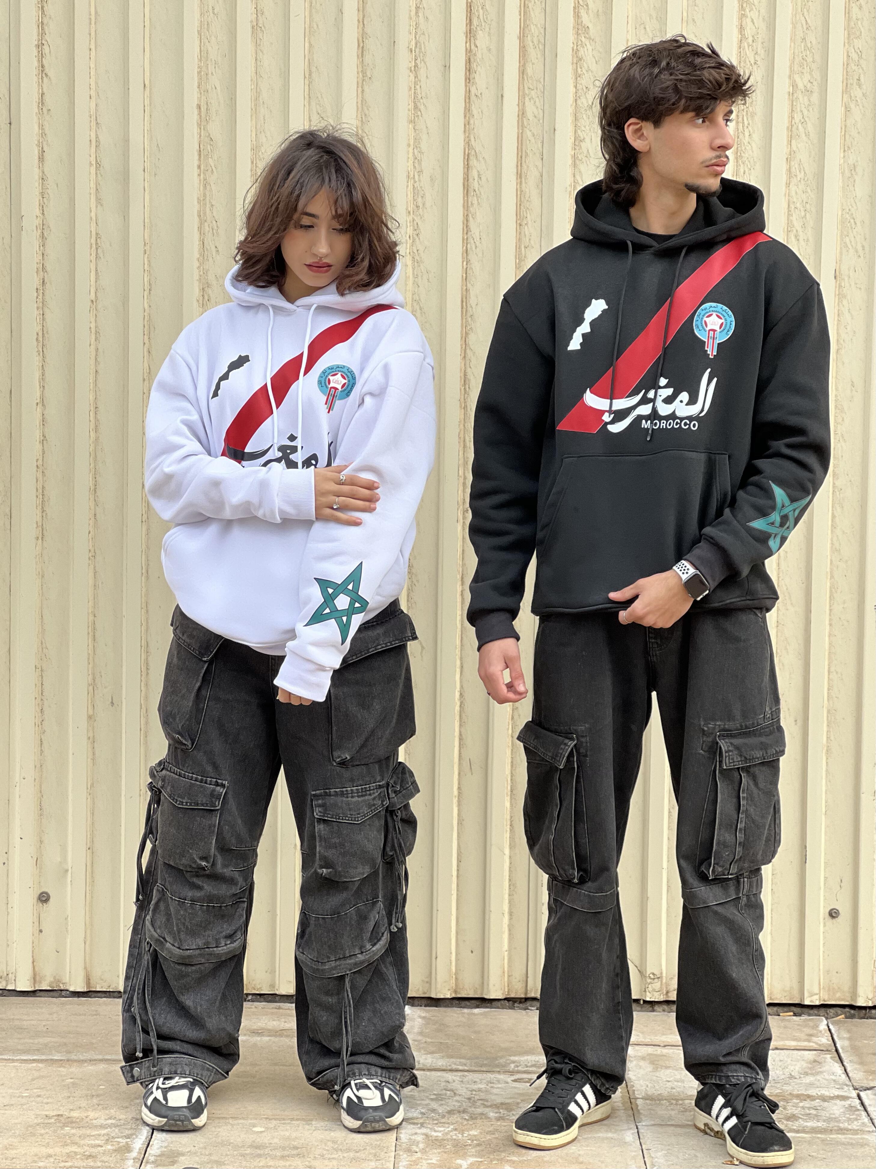 Sweat à Capuche "Héritage Maroc" - Édition Streetwear Unisexe (Noir & Blanc)