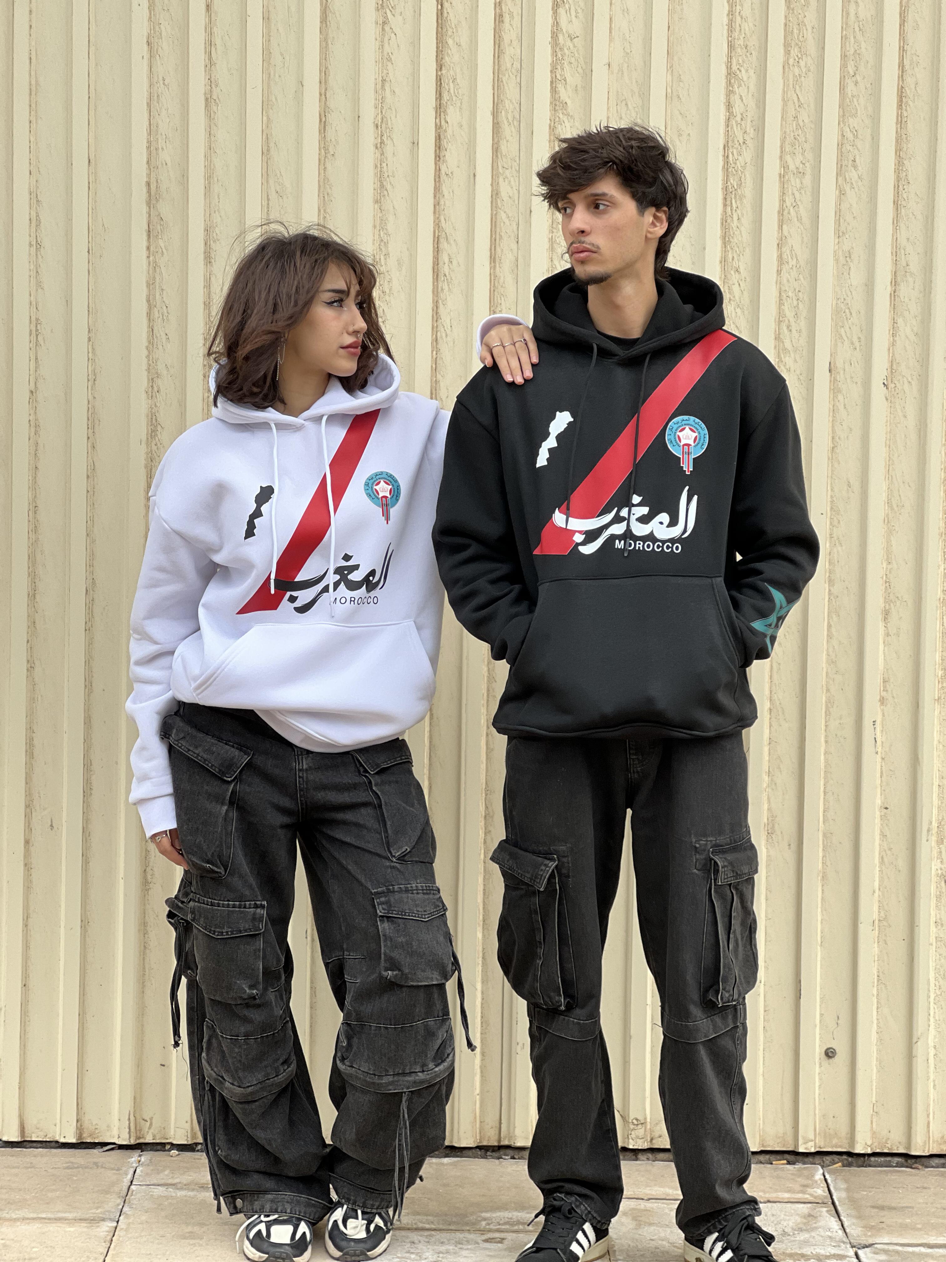 Sweat à Capuche "Héritage Maroc" - Édition Streetwear Unisexe (Noir & Blanc)